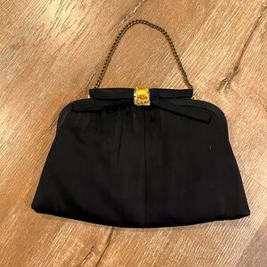Vintage After Five Black Evening Bag Clutch Purse w/ Satin Lining + Blac…
